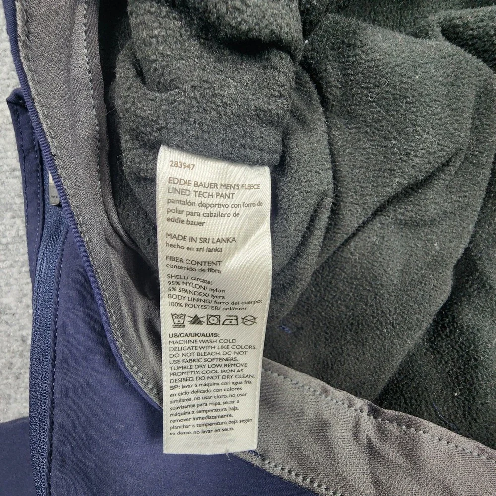 Eddie Bauer Mens 36x30 Fleece Lined Tech Pants Navy Blue Cargo Hiking 283947